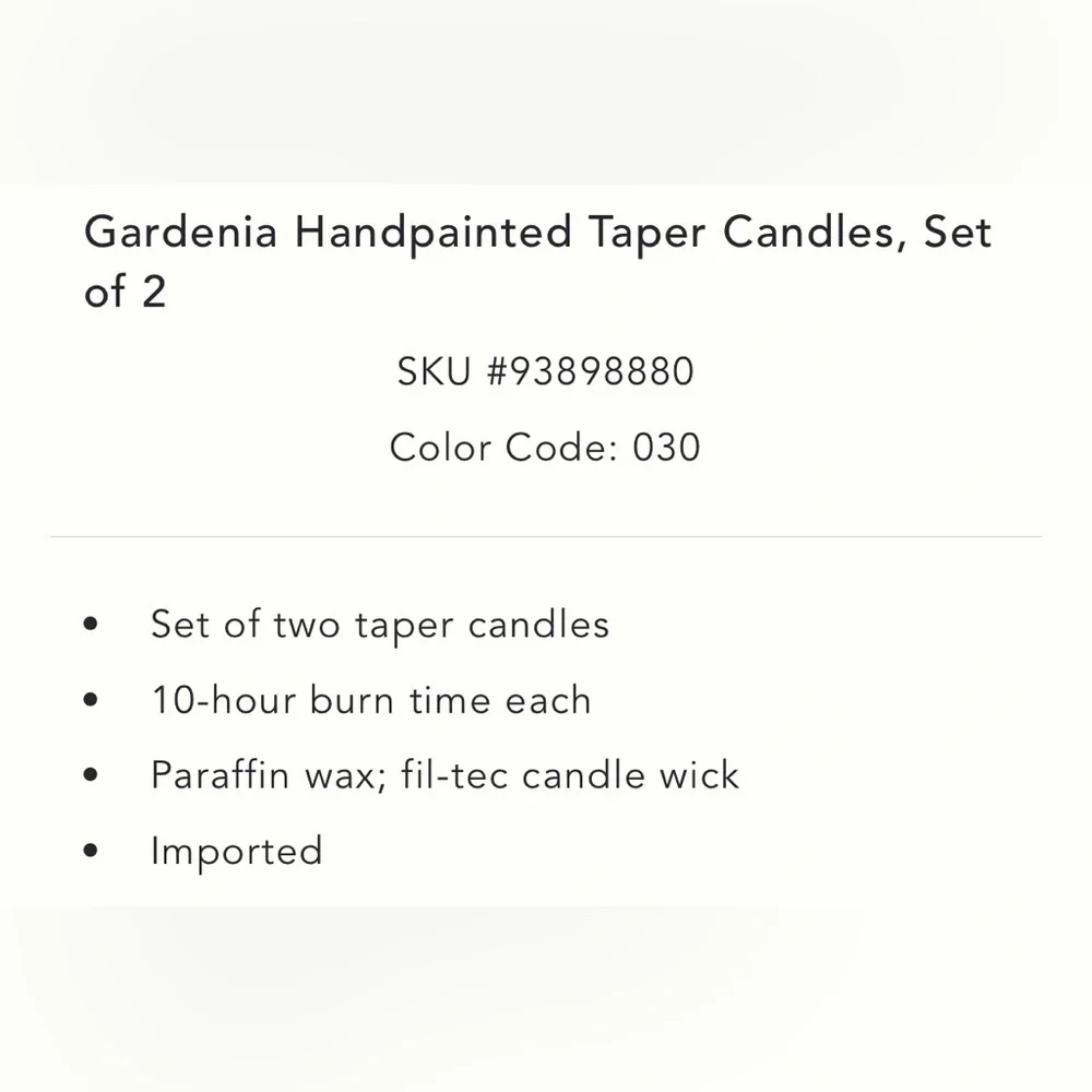 Anthropologie Gardenia Handpainted Taper Candles, Set of 2 in Green NEW - Picture 3 of 4
